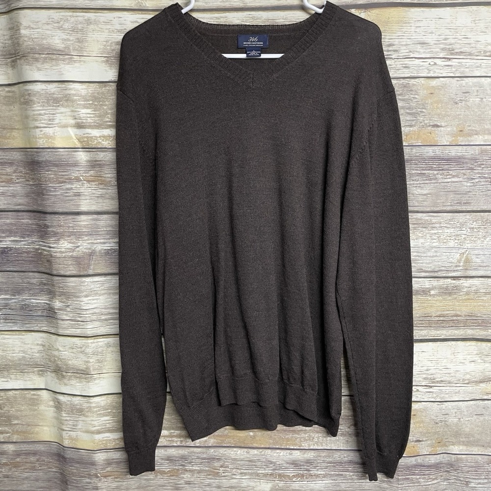 Brooks Brothers "346" Merino Wool Blend Sweater Mens Large V-Neck Pullover EUC
